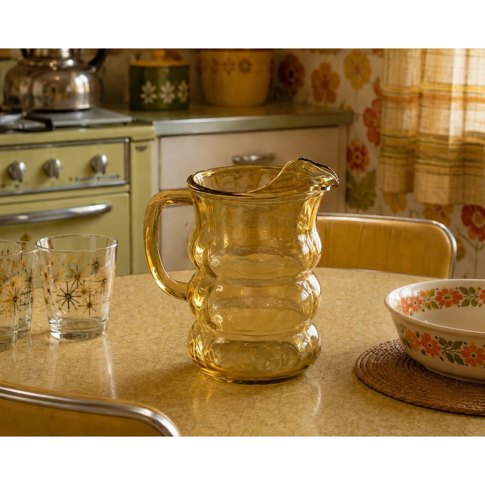MCM Federal Glass Lido Golden‎ Glow Pitcher 12" Tall 56 Ounces
